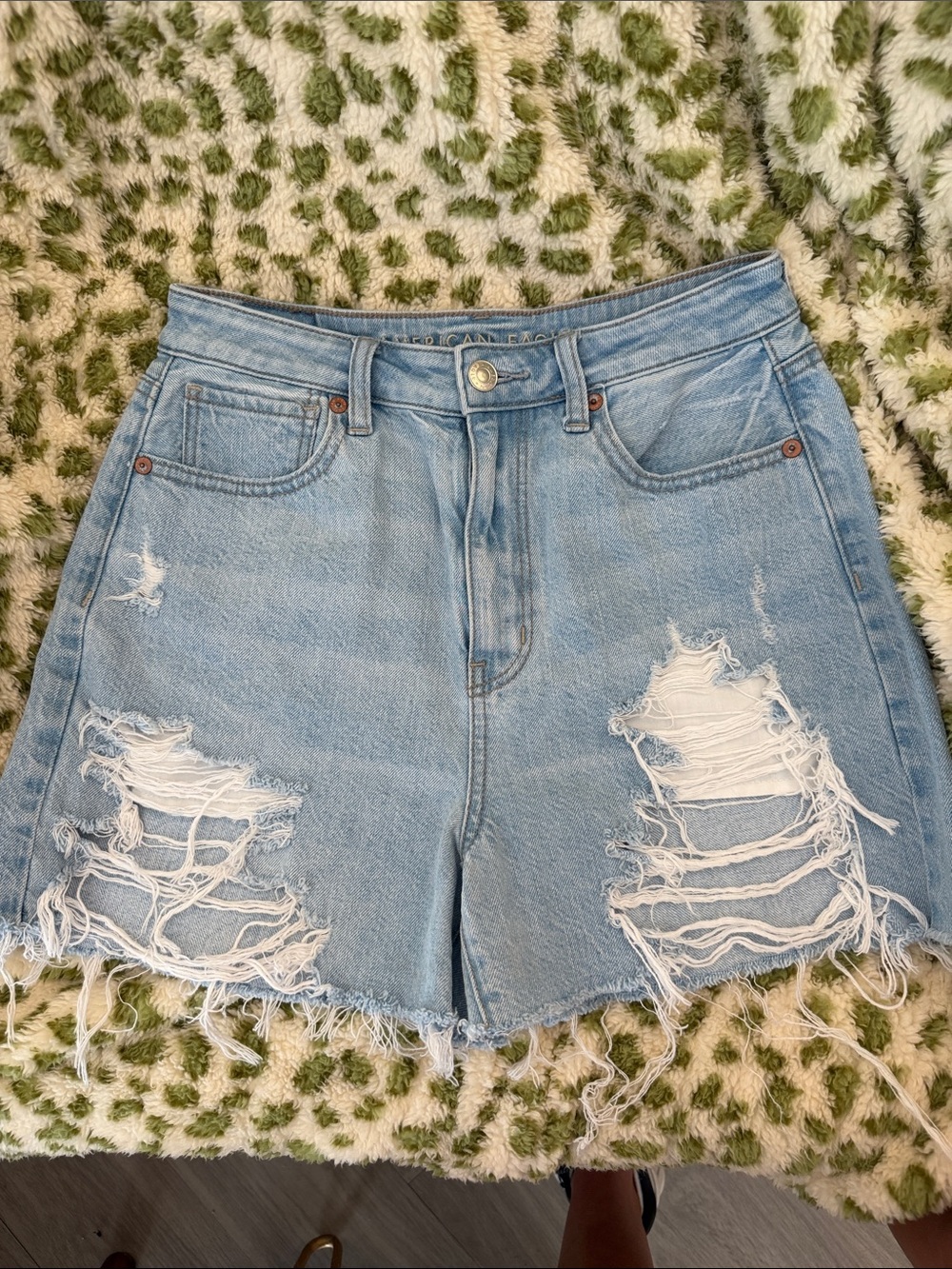 American Eagle Outfitters Light Blue Distressed Denim Shorts